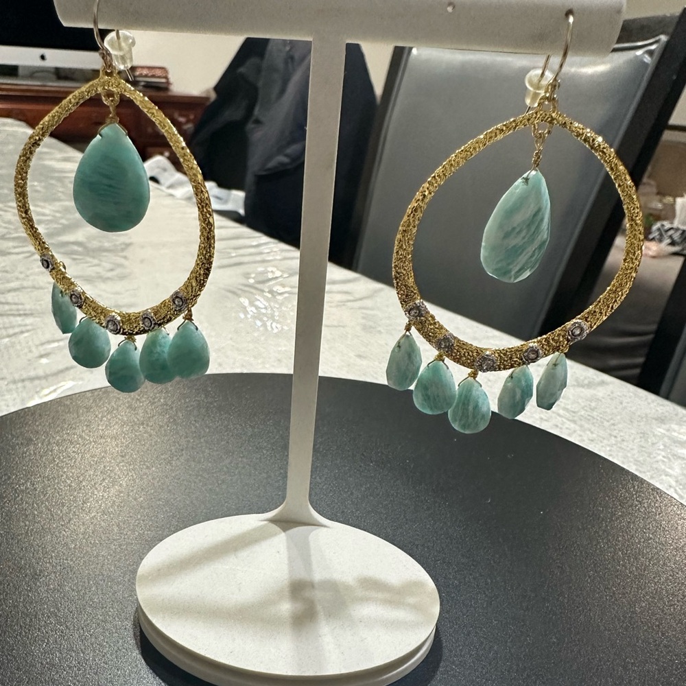 🆕 ❤️Alexis Bittar Hoops & Turquoise Stones/ Swarovski Earrings Retail $300